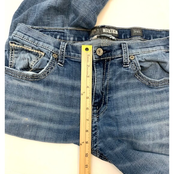 BKE Buckle Jeans Mens 34 Derek Bootleg Relaxed Whiskered Stretch Low Rise Denim - Picture 5 of 10